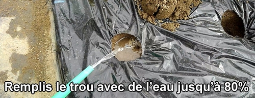 Remplis le trou avec de l’eau jusqu’à 80%