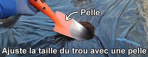 Ajuste la taille du trou avec une pelle