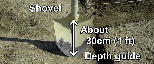 The length of the shovel blade serves as a depth guide
