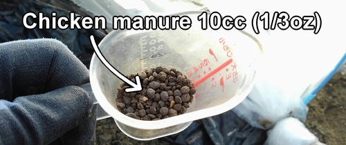 The 1/3oz of chicken manure used for additional-fertilizing cherry tomatoes