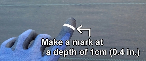 Make a mark at a depth of 1cm (0.4 in.) with your fingertip