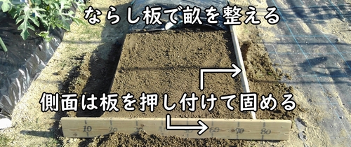 土作り後は、タマネギ(玉葱・たまねぎ)の畝を立てる